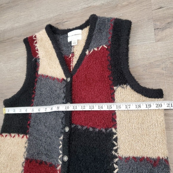 Christopher & Banks Patchwork Vest Sz L Mohair Cottagecore Hand Embroidered - Picture 8 of 14